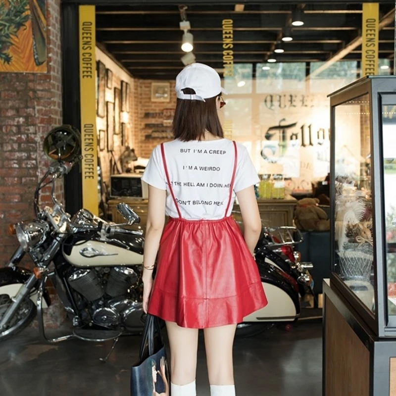 Spring Autumn Genuine Leather Dress Women 2020 New Sexy V-Neck Fashion Loose Fit Sheepskin A-Line Casual Clothes | Женская одежда