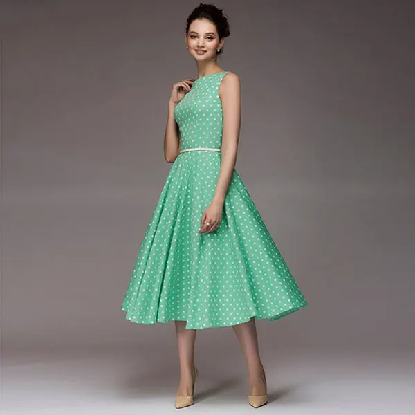 Женское винтажное платье в горошек новинка без рукавов с круглым вырезом vestidos