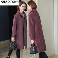 shzq mink wool collar granular sheep shearing composite fur one piece coat womens medium and long wool fur outer suit