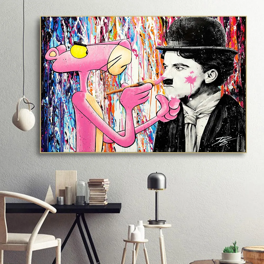 

Classic Anime Graffiti Pink Panther Posters Cartoon Canvas Painting Print Wall Art Picture For Home Living Room Decor Kids Gifts