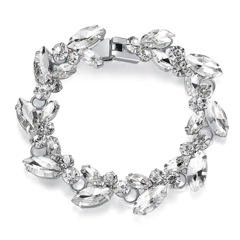 Minlover Серебряный Цвет Маркиза Форма Кристалл невесты очаровательные браслеты