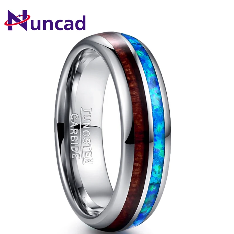Nuncad Новое поступление, 6 мм, дерево, вольфрам, карбид, мужское кольцо, Размер 7-12, полированное натуральное кольцо с опалом, акация, Женское Обручальное ювелирное изделие, подарок