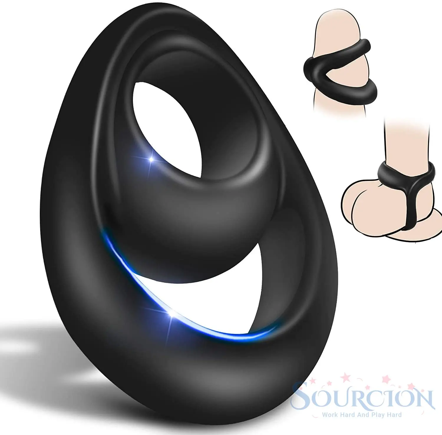 

Sourcion New Cockring Cock Ring Dual Penis Ring Scrotum Stretcher Dick Enlarger Rings Silicone Ejaculation Delay Sex Toy for Men