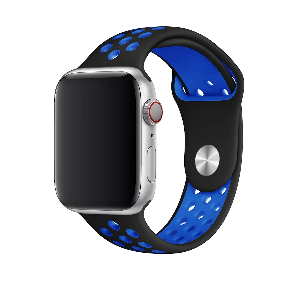 black blue 24 Дышащий силиконовый спортивный ремешок для Apple Watch 5 4 3 2 1 42 мм 38 мм резиновый ремешок для Nike+ Iwatch 5 4 3 40 мм 44 мм - Цвет ремешка: black blue 24