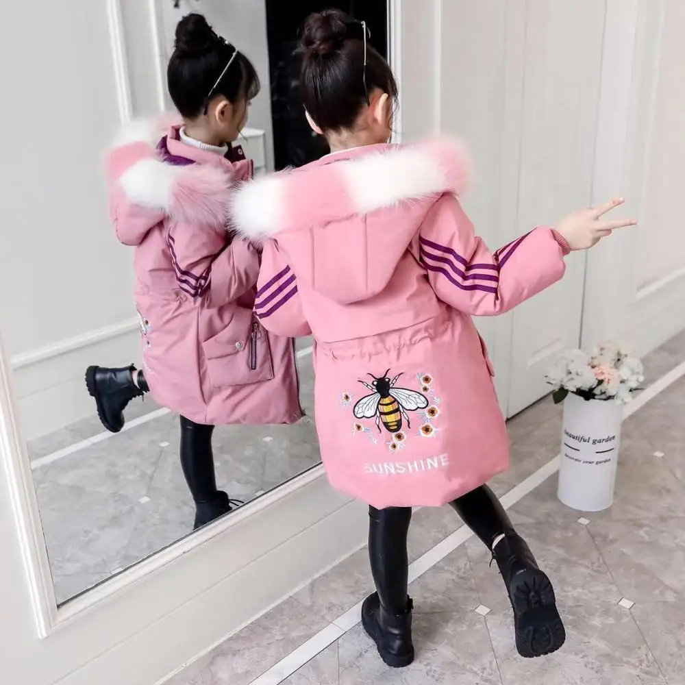 

Girls Warm Winter Coat Artificial Fur Fashion Kids Hooded Jacket Coat for Girl Cotton Parkas Outerwear Children Snowsuit TZ623