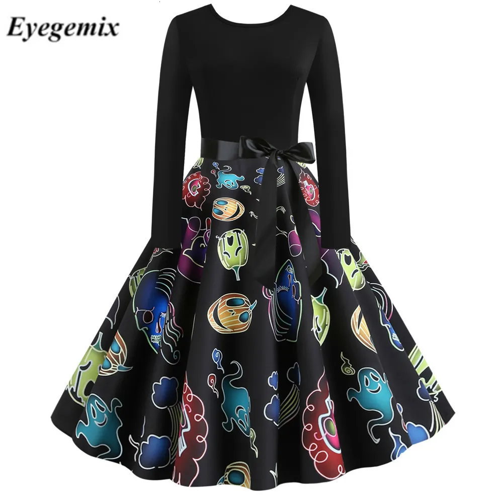 Винтажное платье на Хэллоуин женские платья средней длины с принтом тыквы осенне