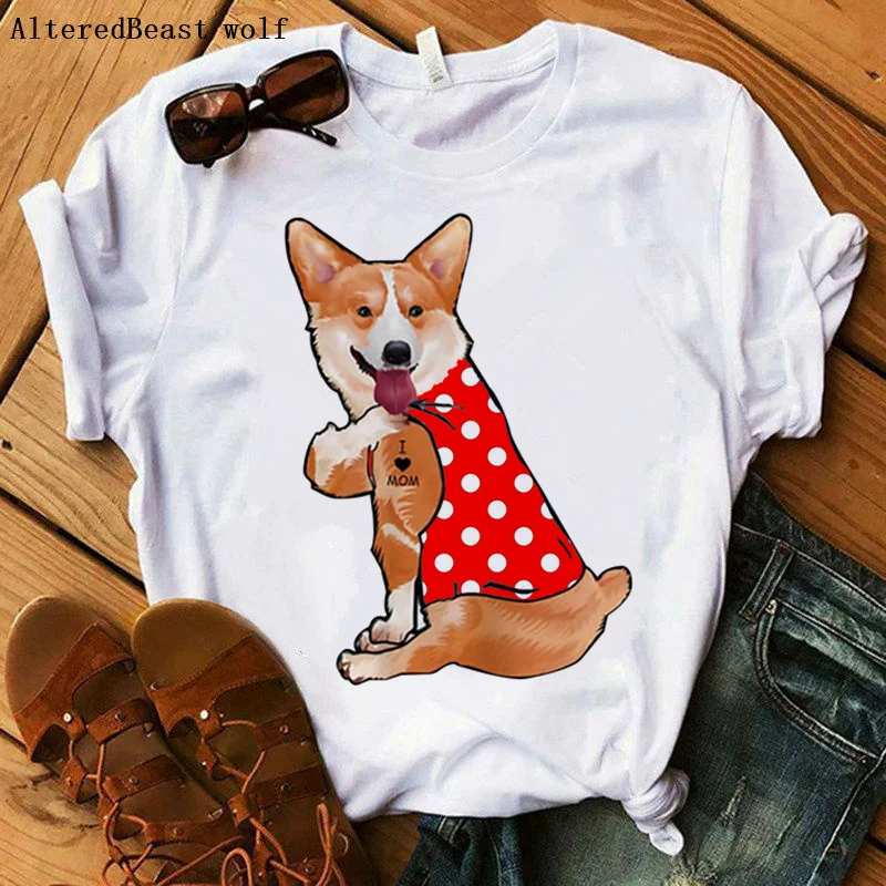 

Corgis Dog I Love Mom T-shirt Women harajuku Mama T-shirt White Spots T Shirt Female Hip Hop 2021 Tshirt Clothes