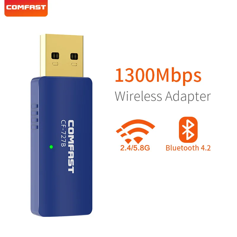 Comfast CF 727B сетевая карта usb Антенна dual band2.4 & 5 8 WiFi адаптер 802.11ac 1300 Мбит/с Bluetooth4.2