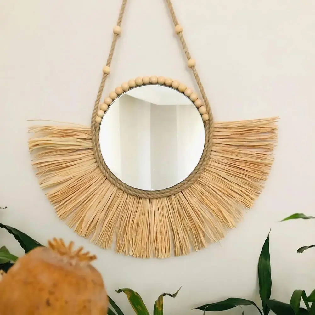 

Excellent Workmanship Pendant Multi-function Straw Hanging Mirror for Home