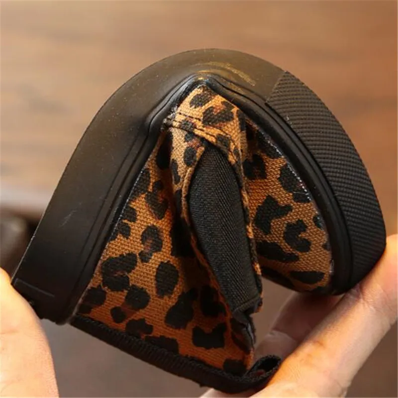 Детские ботинки с леопардовым принтом Нескользящие тонкие флисовые ботильоны