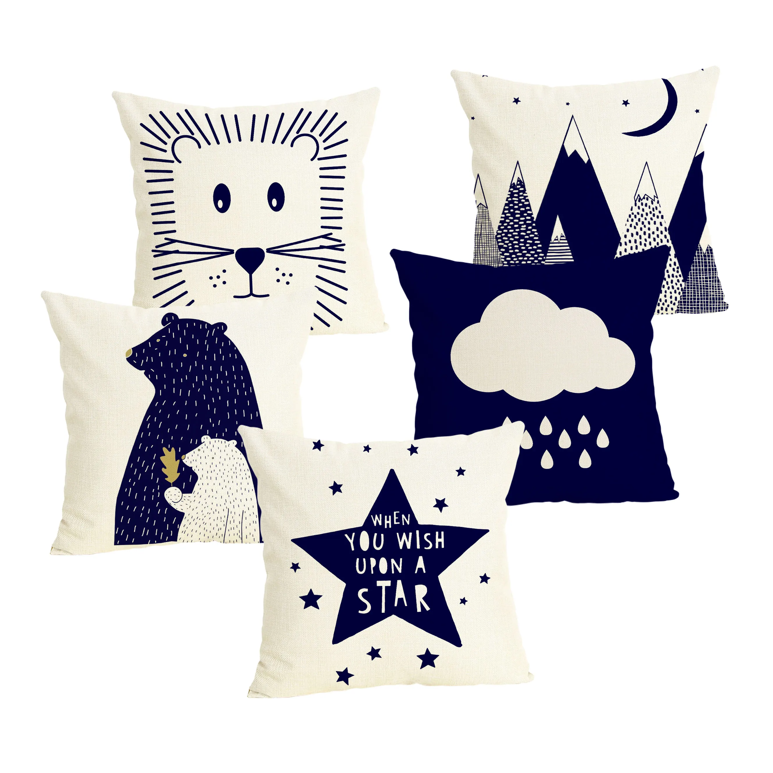 

NEW Blue And White Cushion Cover Cartoon Cool Panda Bear Linen Cotton Home Decorative Pillows Cover for Sofa Car Cojines