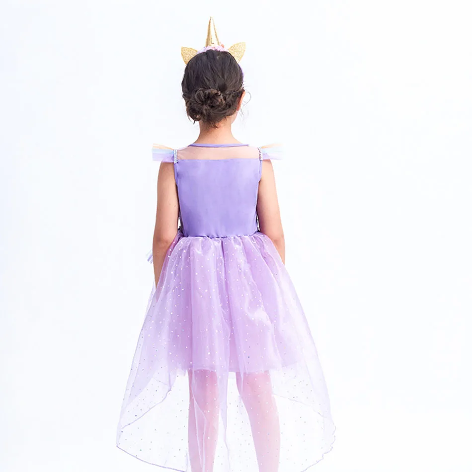

Girls Unicorn Tutu Dress Kids Crochet Tulle Dress Ball Gown with Flower Hairbow Children Birthday Party Costume Cosplay Dresses