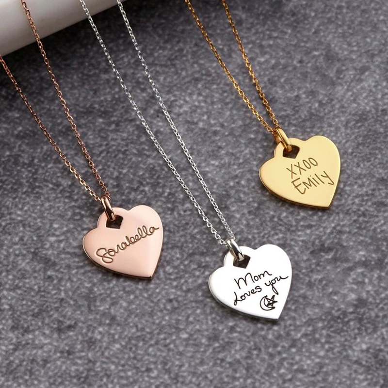 

Custom Handwriting Necklace with Heart Pendant Personalized Signature Necklace for Women Girlfriend Mom Gift