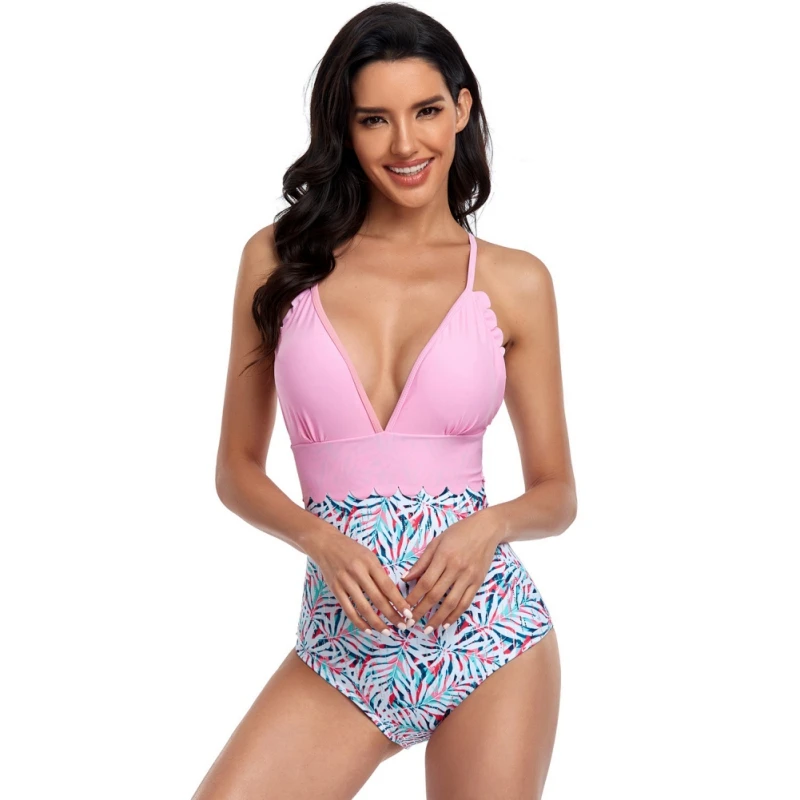 

Lady Deep V Halter Swimwear One Piece Swimsuit Backless Lace Up Women Monokini Beach Bathing Swimming Suits