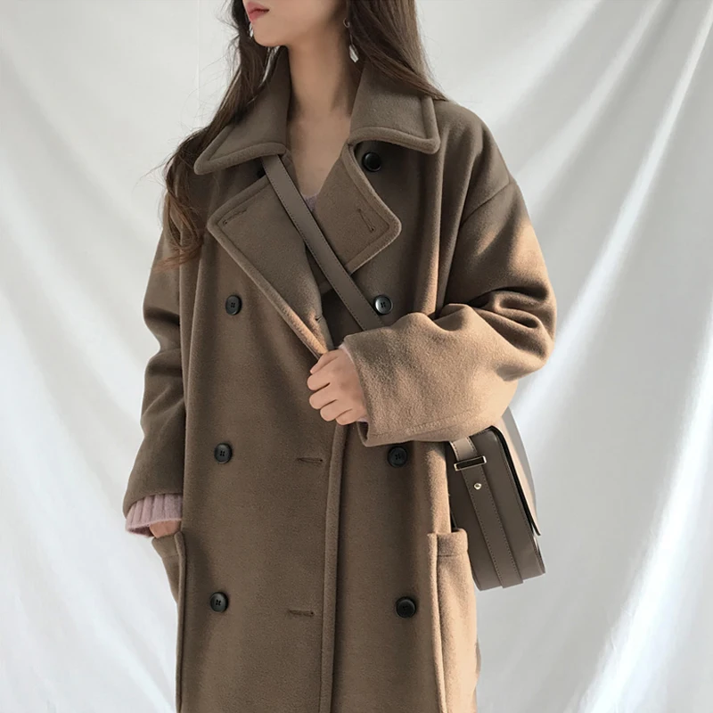 

Autumn Winter Coat Women Wool Blends Coat Oversize Long Trench Coat Outwear Wool Coat Women Outwear abrigos mujer invierno 2022