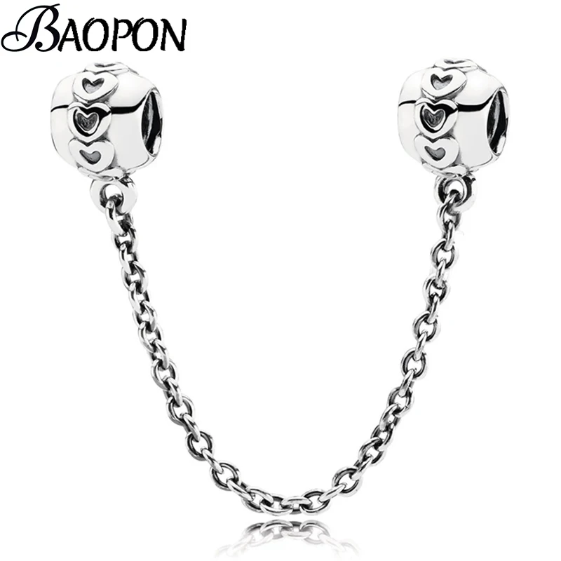 BAOPON Подвески серебряного цвета сердечки безопасная цепь Бусины Подходят
