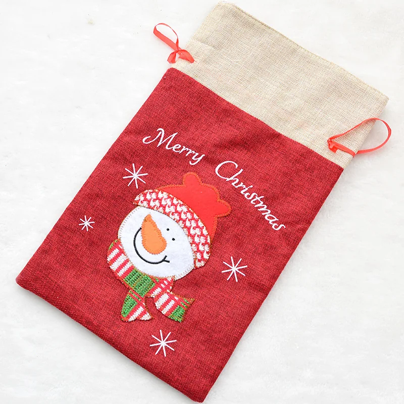 

Wholesale Santa bag Christmas Burlap Gift Bag Candy Bag Santa Snowman Christmas Candy Wrap Christmas Candy Decoration