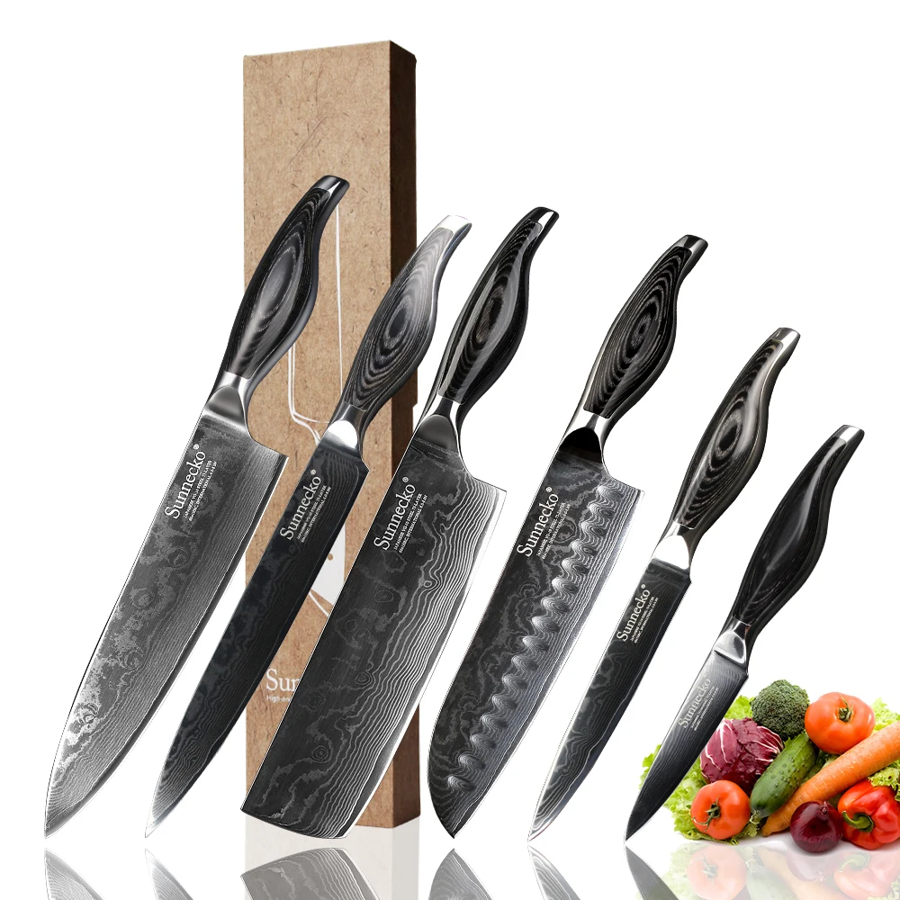 SUNNECKO Damascus Chef нож японский Santoku утилита для очистки овощей Кухонные ножи VG10 острое