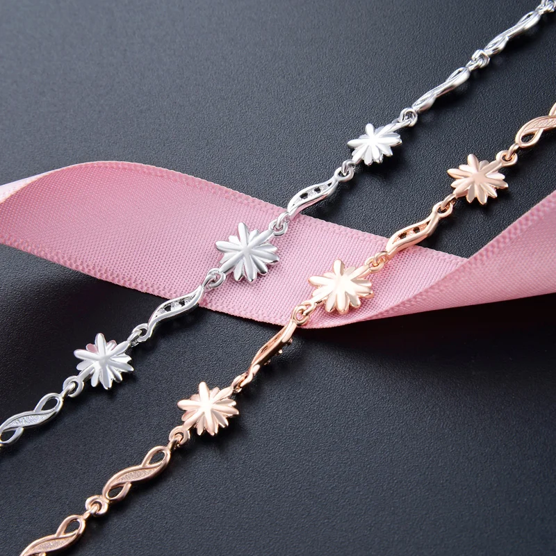 

18.5 Cm Wholesale Accessories Trendy Jewelry S925 Sterling Silver Bracelet Rose Gold Sweet Flower Bracelet Female Wedding Gift