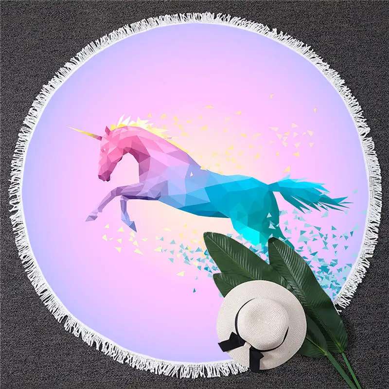 Unicorn 12 BlessLiving круглое пляжное полотенце с единорогом, Радужное детское белое банное полотенце с кисточкой, микрофибра, 150 см, цветное одеяло - Цвет: Unicorn 12
