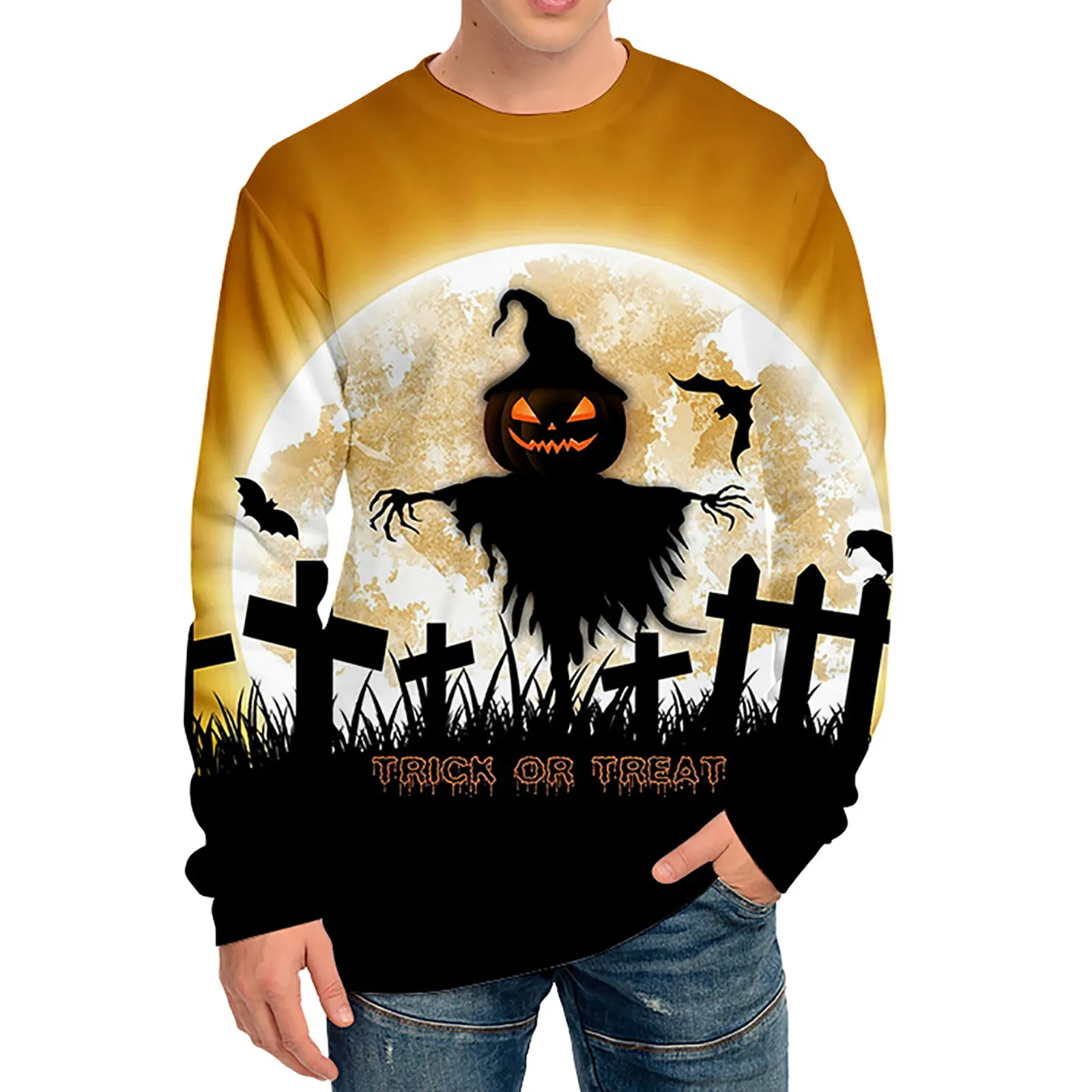 

Men And Women 3D Digital Printing Pattern Halloween Personality Round Neck Sweat