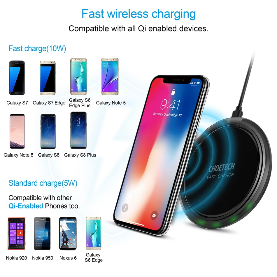 CHOETECH Беспроводное зарядное устройство 10 Вт для iPhone 11 X Xs Max 8 Plus Qi Беспроводное быстрое зарядное устройство для samsung S10 S8 S9 Plus зарядное устройство