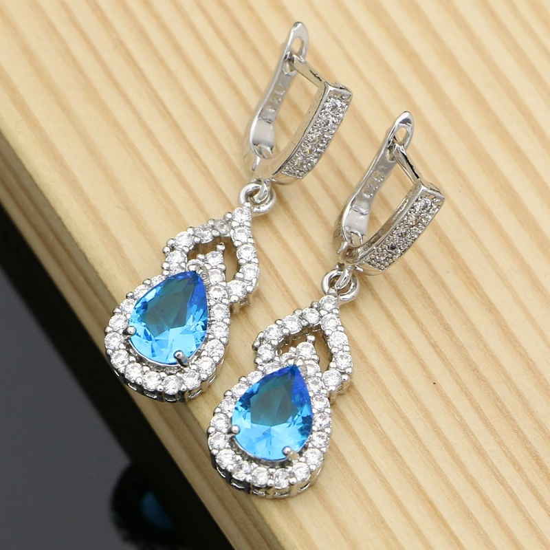 

Drop Natural Cubic Zirconia Stone Earrings 925 Sterling Silver Jewelry Crystal Bridal Dangle Earrings for Women Gift