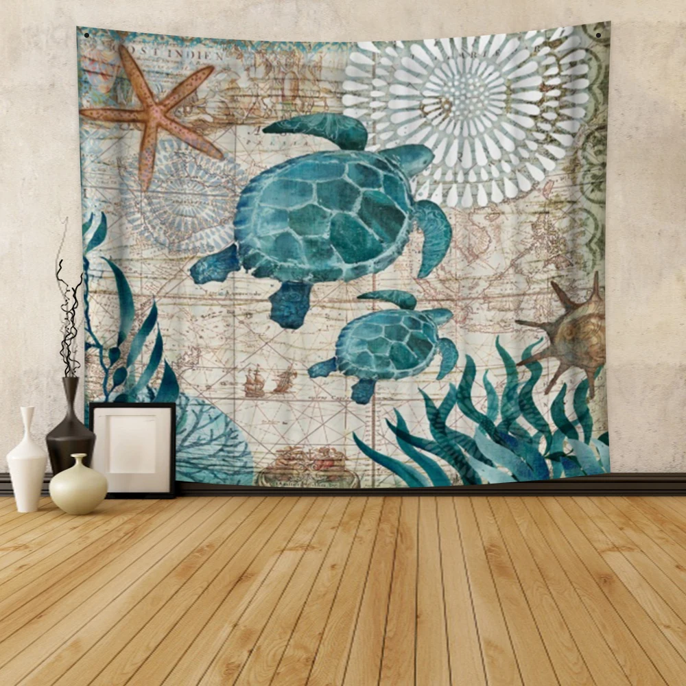 

Cassisy Fashion Tapestry Sea Turtle Coral Starfish Wall Hanging Carpet Bedside Room Shop Festival Wedding Restaurant College