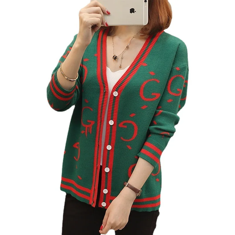 

Autumn Korean Loose V-neck Knitted Cardigan 2021 New Women's Elastic Long Sleeve Sweater Button Design Oversized Jacket Cardigan