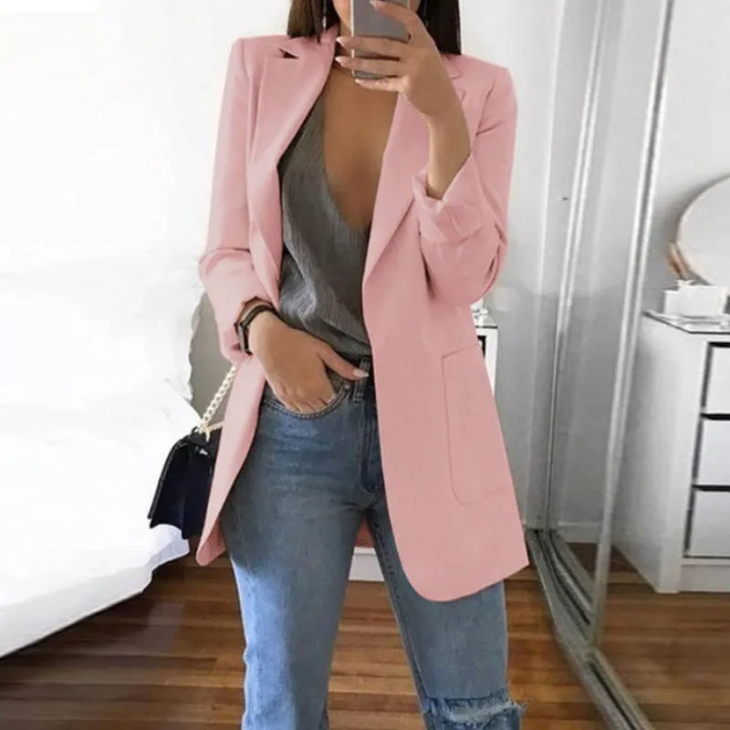 Pink Fanbety, зима, осень, Женский Повседневный костюм, пальто, бизнес стиль, длинный рукав, куртка, верхняя одежда для офиса, для девушек, модное, размера плюс, приталенное пальто - Цвет: Pink