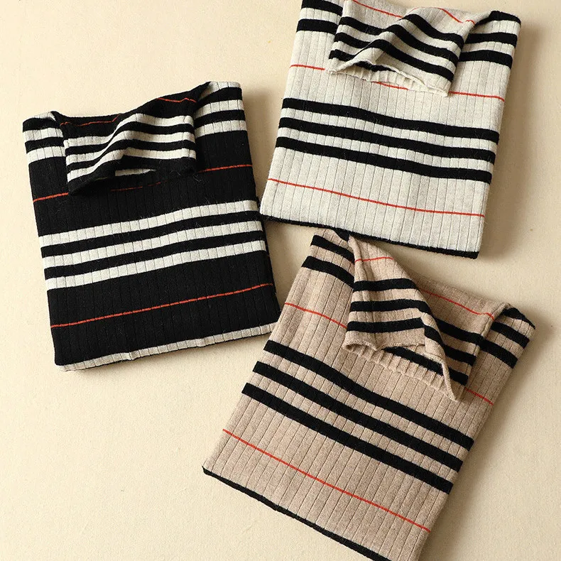 

Autumn and winter new Korean color pattern striped sweater turtleneck pullover sweater lady slim bottom shirt