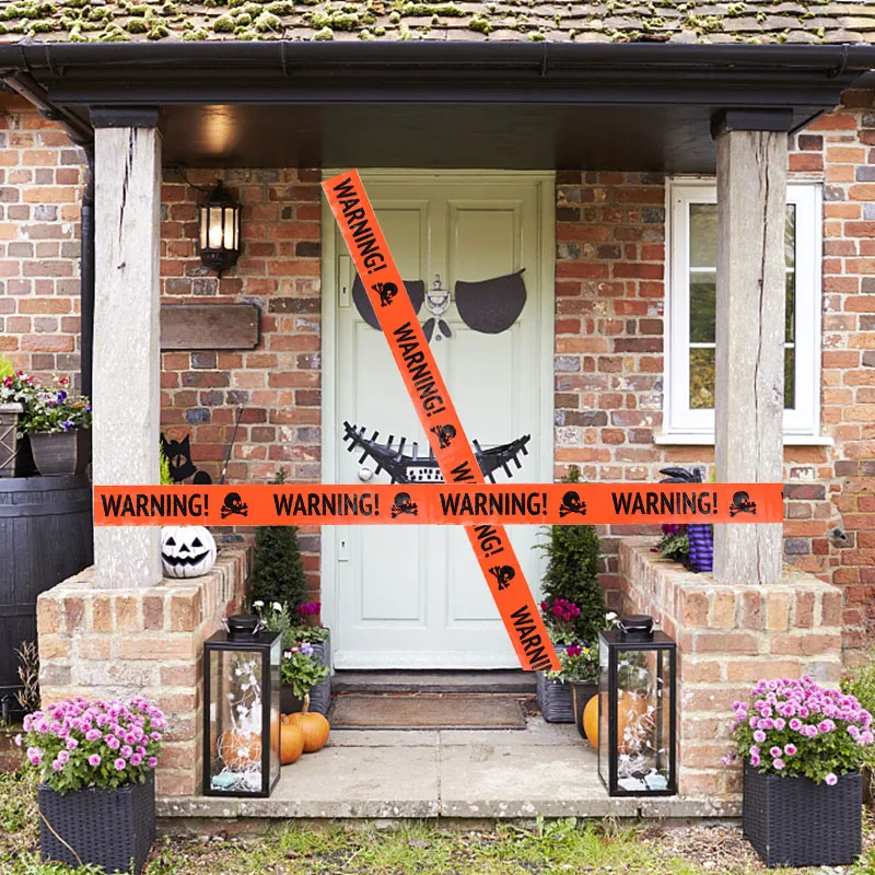 

2Pcs 5m Halloween Props Plastic Skull Head Warning Line Sign For Halloween Festival Party Decoration Supplies Window Door Decor