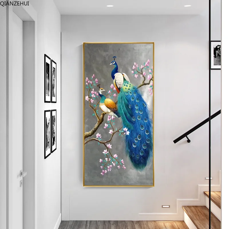 QIANZEHUI сделай сам вход ресторан синего цвета с вышитым павлином набор для