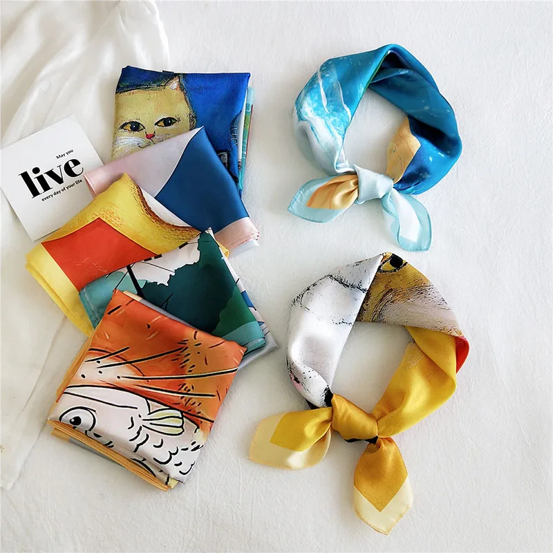 

Шарф женский атласный квадратный, 53 х53 см, с принтом животных