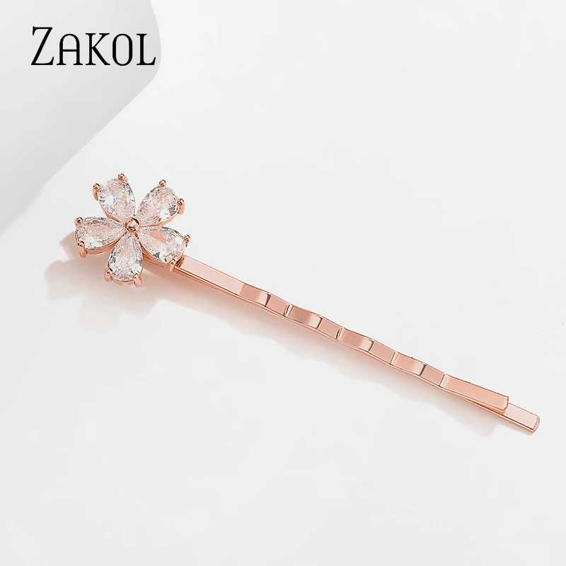 Новинка модные заколки для волос ZAKOL с фианитами и цветами женщин девушек