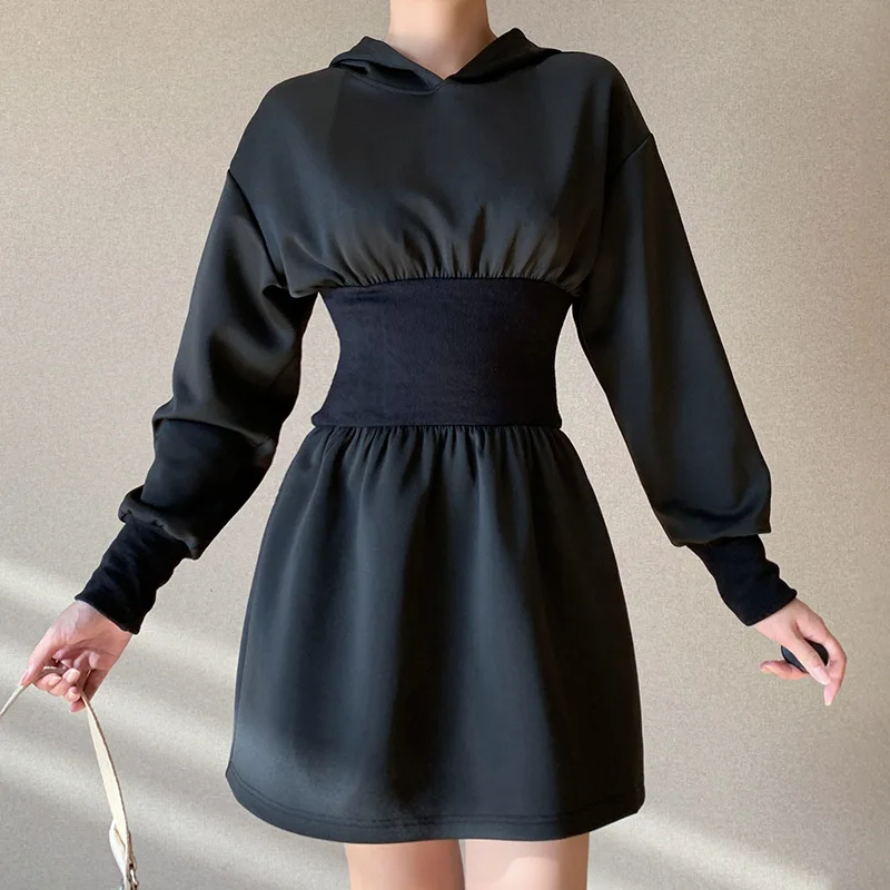 

Women Sexy Long Sleeve Party Hoodie Dresses Autumn Winter Front Drawstring Sweatshirt Dresses Casual Long Sleeve Dress Vestidos