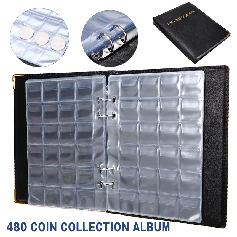 480pcs Coin Collection Album Organizer Tool Durable Coins Scrapbook 2-euro Coin Sheets Professional Coin Medallions Storage Bag