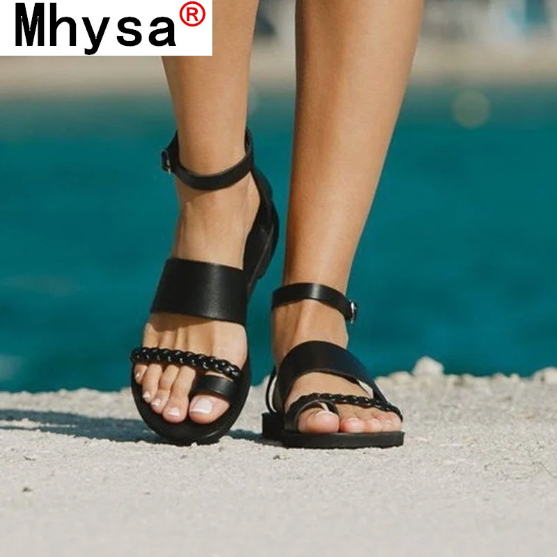 

Women's Sandals Ankle Buckle Female Clip Toe Flat Pu Flip Flops 2021 Summer Fashion Women Solid Footwear Sandals Zapatos Mujer