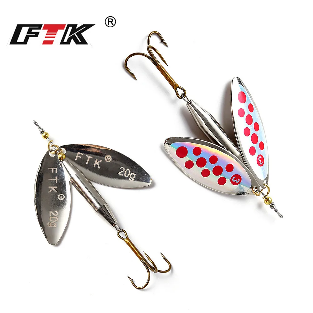 FTK Metal Spinner Spoon Fishing Lure Double Sequins 23g/10.5cm Long Cast Baits With Treble Hook Pike Tackle | Спорт и развлечения