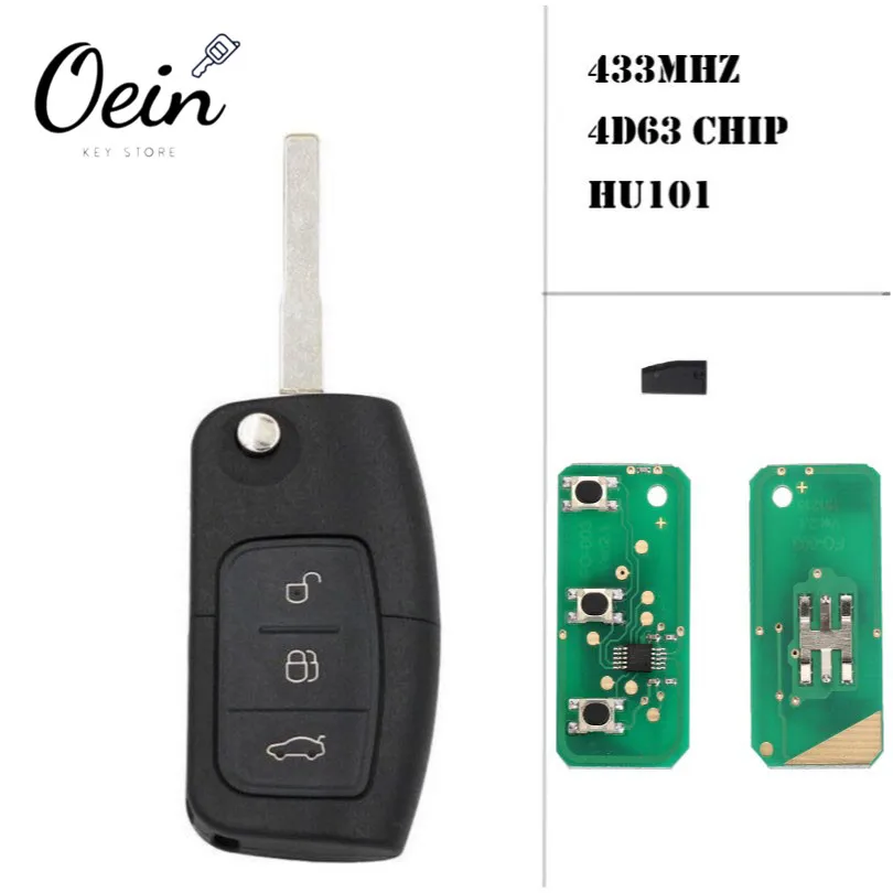 3 кнопки 433 МГц с чипом 4D63 складной пульт дистанционного управления Автомобильный