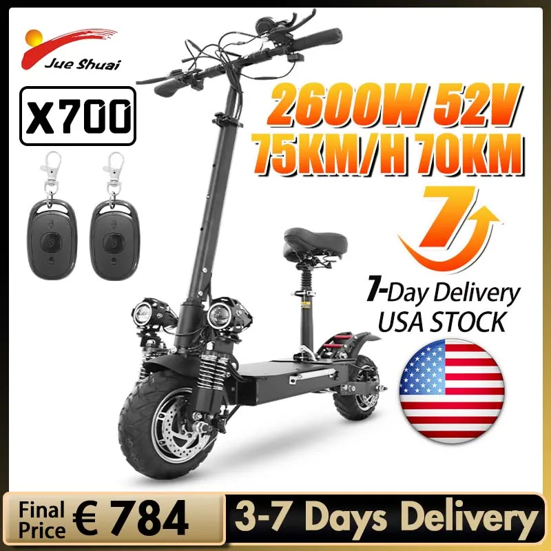 

Двухмоторный электрический скутер Jueshuai X700, 2600 Вт, 52 в, 20 А, аккумулятор, Электрический скутер 75 км/ч, складной электрический скутер для взросл...