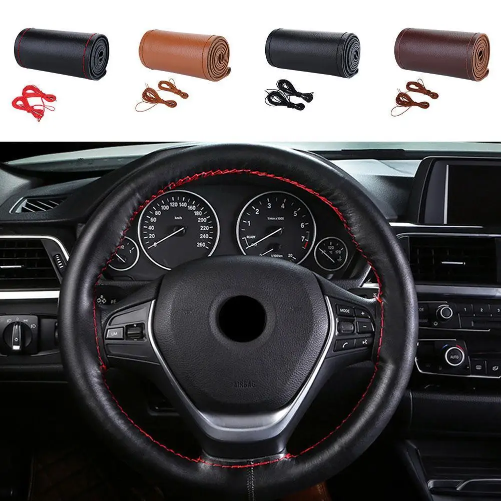 

Automobile Leather Braid Steering Wheel Cover Hand Sewn Braiding Covers Car Interior Non Slip DIY Sewing Kit With Needle Line