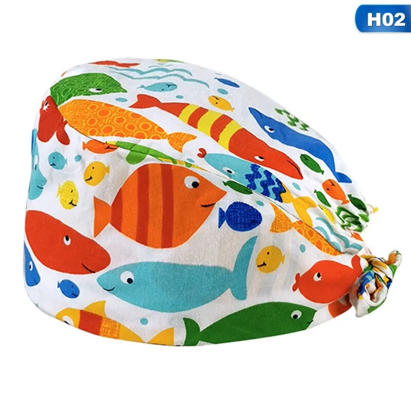 

Hats For Women High Quality Hat Cotton Adjustable Multicolor Printing Sweat-absorbent Hats Beautician Working Hat Spa Caps