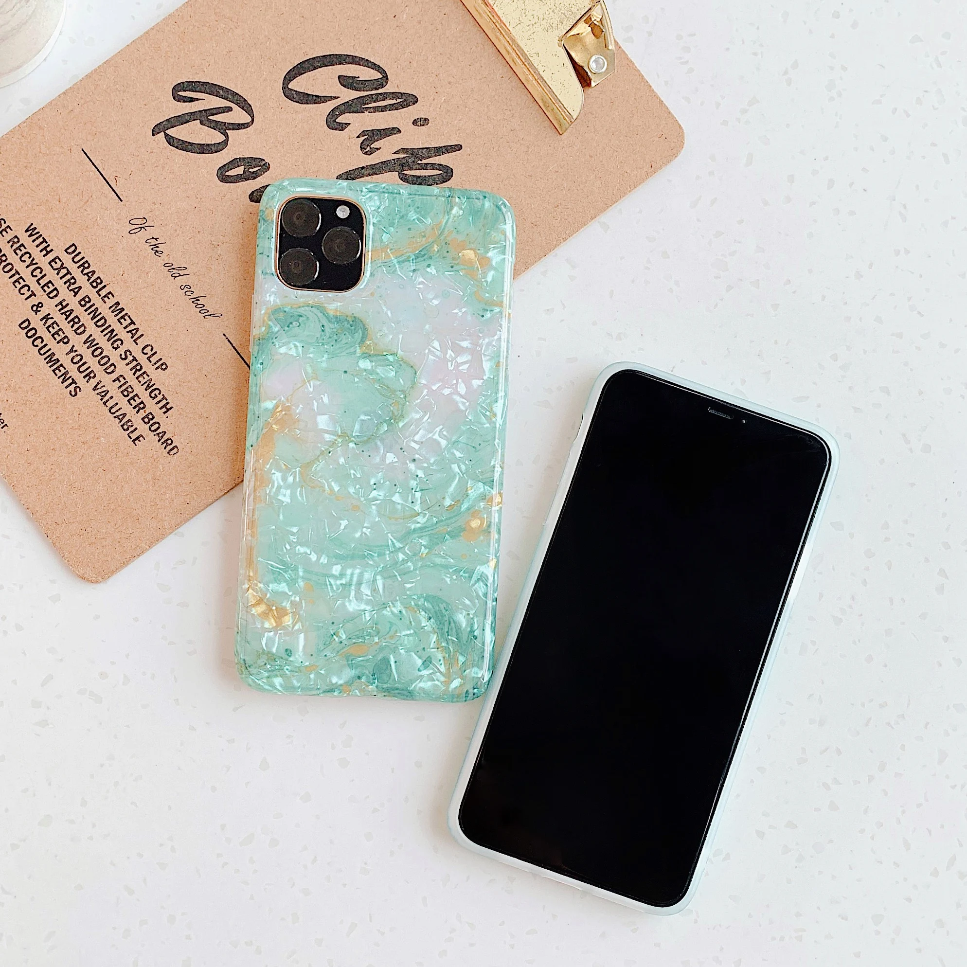 Глянцевый чехол для iPhone 11 Pro зеленого цвета 5 8 6 1 дюйма Роскошный милый мраморный