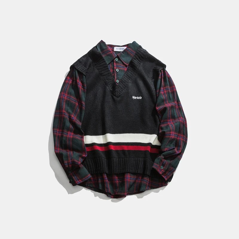 Мужские лоскутные рубашки ретро клетчатый узор хлопок большой размер хип-хоп