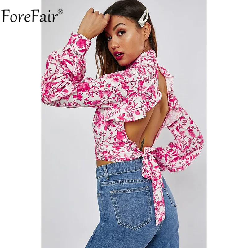 Forefair 2019 женская футболка с длинным рукавом открытой спиной сексуальная