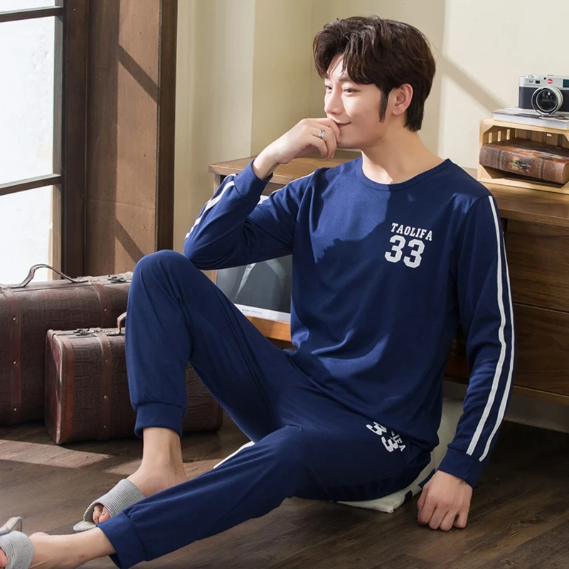 Повседневные полосатые хлопковые Пижамные комплекты для мужчин осень зима 2021