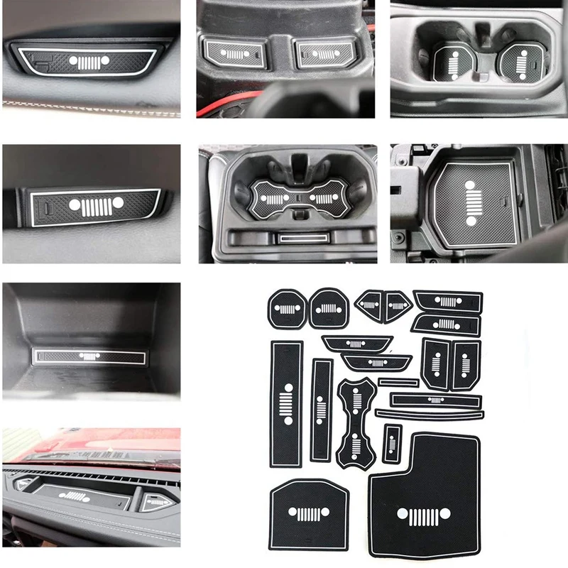 

19Pcs Gate Slot Pad Cup Mat Door Mats Non-Slip Pads for Jeep Wrangler JL 2018 2019 Car Interior Accessories