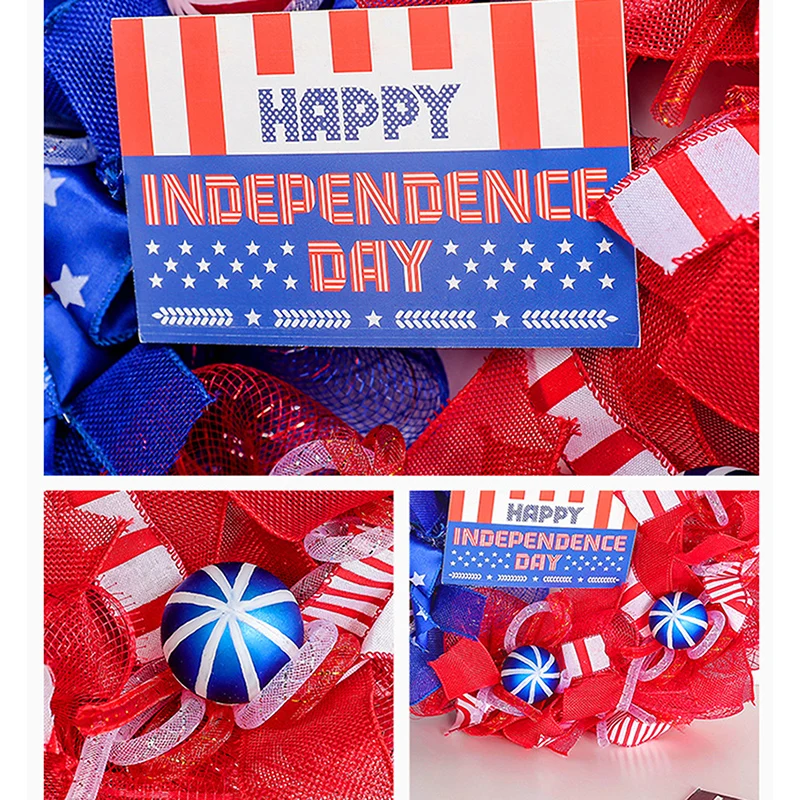 

30cm Patriotic Wreath Independence Day Wreath Porch Front Door Decoration Outdoor Hanging Garland Decor --M25