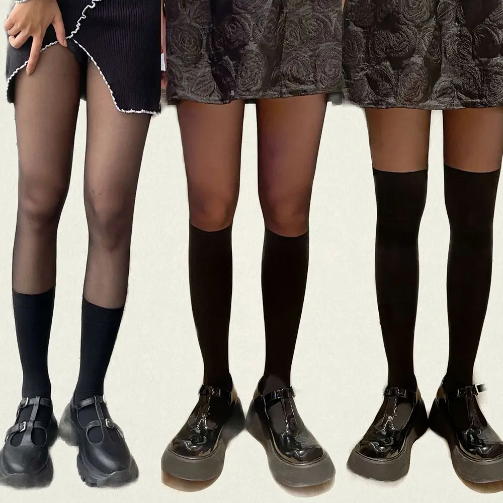

1 Pair Women Fake Knee Stockings Stitching Tights Black Silk White Silk Sexy Girl Sweet Cool Calf Socks Sexy Pantyhose
